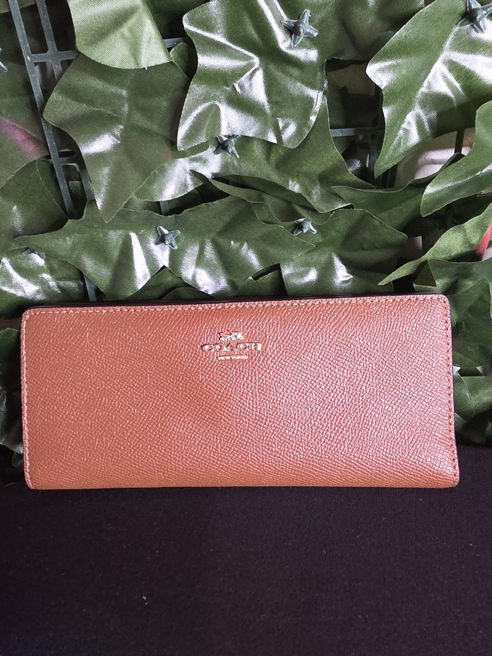 Coach Leather Zip-Around Wallet in Cognac Brown